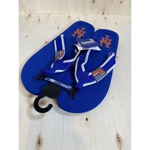 New York Mets Sewn Patch Team Logo Flip Flops Blue and Orange New Sz XL 13-14‎